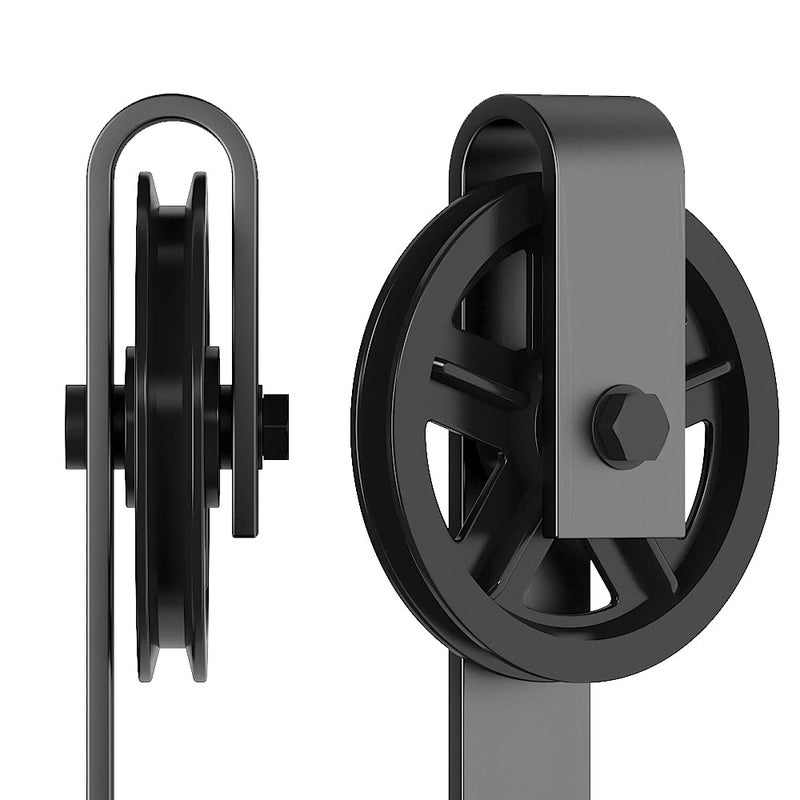 skysen Sliding Barn Door Hardware Roller Set Black (Spoke Wheel Hanger Set) - Image 2